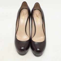 Yves Saint Laurent Brown Textured Leather Tribtoo Platform Pumps Size 36