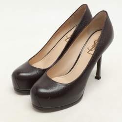 Yves Saint Laurent Brown Textured Leather Tribtoo Platform Pumps Size 36