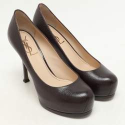 Yves Saint Laurent Brown Textured Leather Tribtoo Platform Pumps Size 36