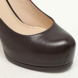 Yves Saint Laurent Brown Textured Leather Tribtoo Platform Pumps Size 36