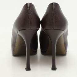 Yves Saint Laurent Brown Textured Leather Tribtoo Platform Pumps Size 36