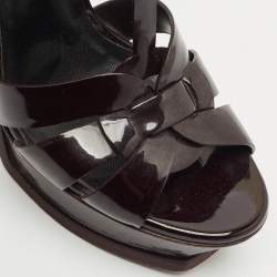 Yves Saint Laurent Burgundy Patent Leather Tribute Platform Sandals Size 38