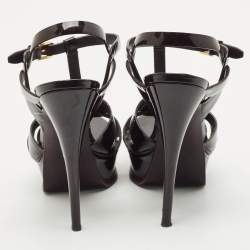 Yves Saint Laurent Burgundy Patent Leather Tribute Platform Sandals Size 38