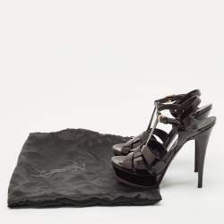 Yves Saint Laurent Burgundy Patent Leather Tribute Platform Sandals Size 38