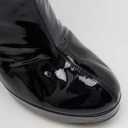 Yves Saint Laurent Black Patent Leather Mid Calf Platform Boots Size 39