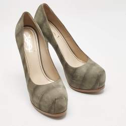 Yves Saint Laurent Sage Green Leather Tribtoo Platform Pumps Size 40