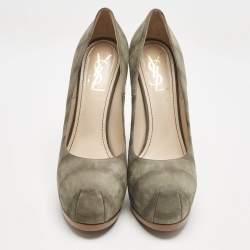 Yves Saint Laurent Sage Green Leather Tribtoo Platform Pumps Size 40