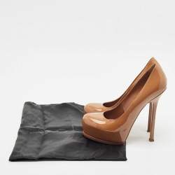 Yves Saint Laurent Beige Patent Leather Tribtoo Platform Pumps Size 39.5