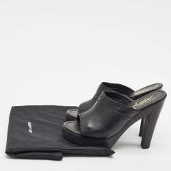 Yves Saint Laurent Black Leather Wooden Platform Mules Size 38.5