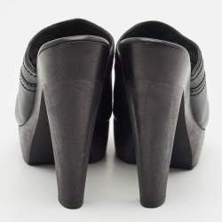 Yves Saint Laurent Black Leather Wooden Platform Mules Size 38.5