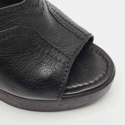 Yves Saint Laurent Black Leather Wooden Platform Mules Size 38.5
