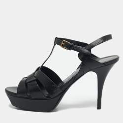 Yves Saint Laurent Black Leather Tribute Platform Sandals Size 40