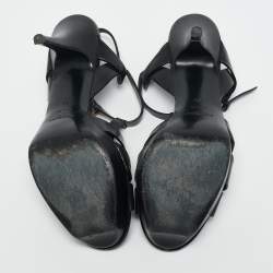 Yves Saint Laurent Black Leather Tribute Platform Sandals Size 40