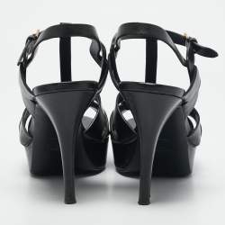 Yves Saint Laurent Black Leather Tribute Platform Sandals Size 40