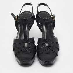 Yves Saint Laurent Black Leather Tribute Platform Sandals Size 40