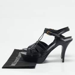 Yves Saint Laurent Black Leather Tribute Platform Sandals Size 40