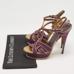 Yves Saint Laurent Purple/Gold Suede Tribute Platform Sandals Size 40