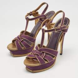 Yves Saint Laurent Purple/Gold Suede Tribute Platform Sandals Size 40