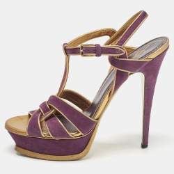 Yves Saint Laurent Purple/Gold Suede Tribute Platform Sandals Size 40