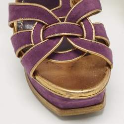 Yves Saint Laurent Purple/Gold Suede Tribute Platform Sandals Size 40