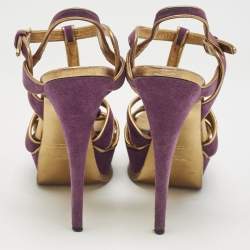 Yves Saint Laurent Purple/Gold Suede Tribute Platform Sandals Size 40