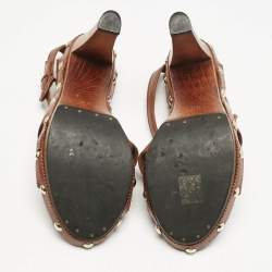 Yves Saint Laurent Brown Leather Platform Ankle Strap Sandals Size 39