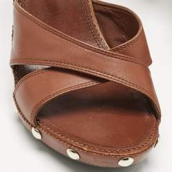 Yves Saint Laurent Brown Leather Platform Ankle Strap Sandals Size 39