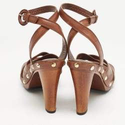 Yves Saint Laurent Brown Leather Platform Ankle Strap Sandals Size 39