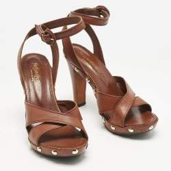 Yves Saint Laurent Brown Leather Platform Ankle Strap Sandals Size 39