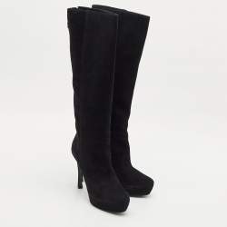 Yves Saint Laurent Black Suede Knee Length Boots Size 39