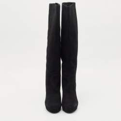 Yves Saint Laurent Black Suede Knee Length Boots Size 39