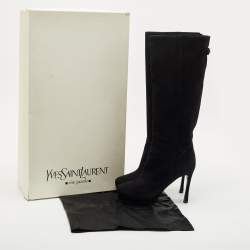 Yves Saint Laurent Black Suede Knee Length Boots Size 39