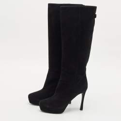 Yves Saint Laurent Black Suede Knee Length Boots Size 39