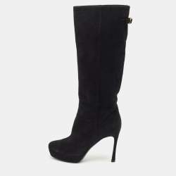 Yves Saint Laurent Black Suede Knee Length Boots Size 39