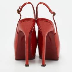 Yves Saint Laurent Red Patent Leather Tribtoo Slingback Pumps Size 38