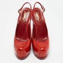 Yves Saint Laurent Red Patent Leather Tribtoo Slingback Pumps Size 38