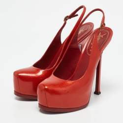 Yves Saint Laurent Red Patent Leather Tribtoo Slingback Pumps Size 38