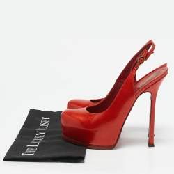 Yves Saint Laurent Red Patent Leather Tribtoo Slingback Pumps Size 38