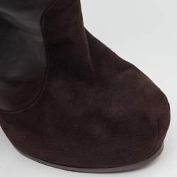 Yves Saint Laurent Dark Brown Suede and Leather Platform Knee High Boots Size 40