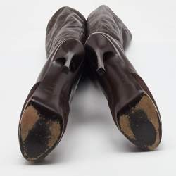 Yves Saint Laurent Dark Brown Suede and Leather Platform Knee High Boots Size 40