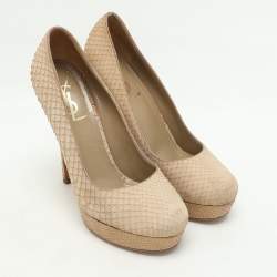 Yves Saint Laurent Beige Python Platform Pumps Size 38