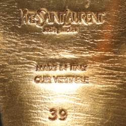 Pre Owned Yves Saint Laurent Black/Gold Leather and Suede Tribute Ankle Strap Sandals Size 39