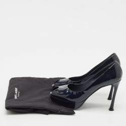 Pre Owned Yves Saint Laurent Navy Blue Patent Leather Peep Toe Ankle Strap Pumps Size 37