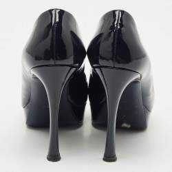 Pre Owned Yves Saint Laurent Navy Blue Patent Leather Peep Toe Ankle Strap Pumps Size 37
