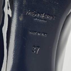 Pre Owned Yves Saint Laurent Navy Blue Patent Leather Peep Toe Ankle Strap Pumps Size 37
