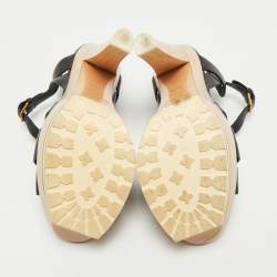 Pre Owned  Yves Saint Laurant Black Leather Tribute Platform Sandals Size 37.5