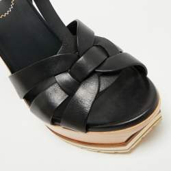 Pre Owned  Yves Saint Laurant Black Leather Tribute Platform Sandals Size 37.5