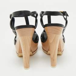 Pre Owned  Yves Saint Laurant Black Leather Tribute Platform Sandals Size 37.5