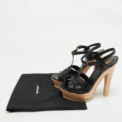 Pre Owned  Yves Saint Laurant Black Leather Tribute Platform Sandals Size 37.5