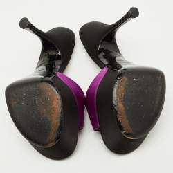 Yves Saint Laurent Purple/Black Satin Platform Slide Sandals Size 35.5